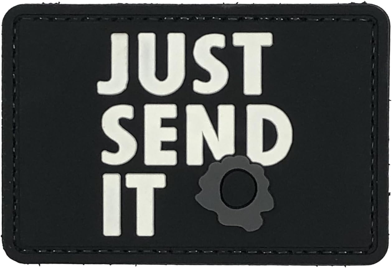 Just Send It Sniper Rubber Tactical Patch 2.95x2 inches with Hook Fastener Back for Hats Caps Clothing Vests Bags Backpacks (Tan)