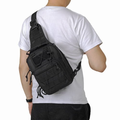 NuCamper Tactical Sling Bag Pack Military Rover Shoulder Backpack Molle Assault Range Bags Men's Chest Pack for Hiking,Travel (Black)