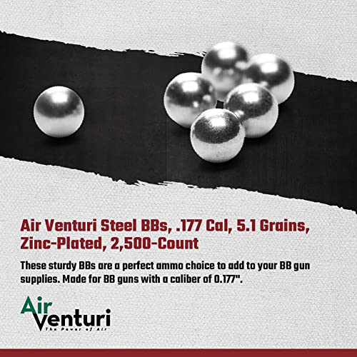 Air Venturi Steel BBS, 177 Cal, 5.1 Grains, Zinc-Plated, 2,500ct,Chrome