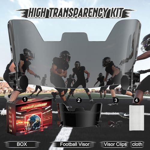 Football Helmet Visor for Mouth Guard Sports Safety - Shatterproof Universal Fit Youth/Adult Lens with QuickLock Clips | ASTM Certified, Hydrophobic Coating