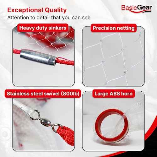 BasicGear Cast Net | 3ft-12ft Radius, 3/8 or 1/4 inch Mesh for Freshwater and Saltwater Bait Fish| Professional Grade and Upgraded Material | Throw Style