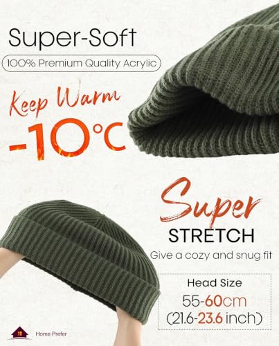 Home Prefer Rib Knit Beanie Hat for Men and Women Cuffed Winter Hat - Army Green, One Size