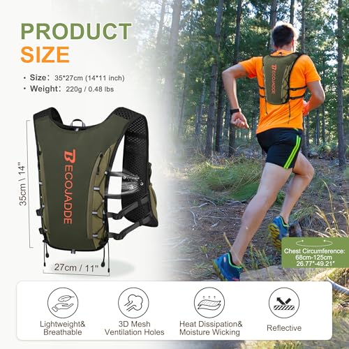 Olive Green 5L Running Vest Hydration Backpack for Men Women, Lightweight Marathon & Trail Pack