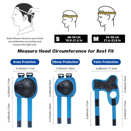 Kids Bike Helmet for Ages 2-8 - Adjustable Safety Helmet with Protective Gear Set - Blue, Small