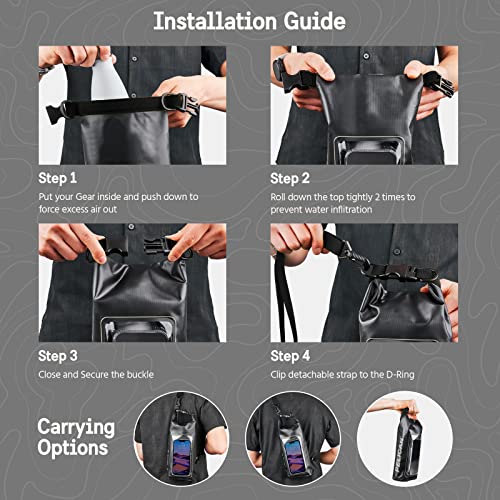 Pelican Marine IP68 Waterproof Dry Bag 2L with Phone Pouch - Black, Stealth Black