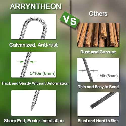 Rebar Stakes 12 Inch 6 Pack Tent Stakes Heavy Duty Metal J Hook, for Trampoline, Fence, Camping Tent (6, J-12 x5/16 Silver)