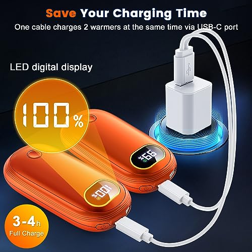Rechargeable Hand Warmers with Flashlight & LED Display 2 Pack - Orange
