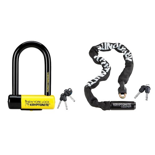 Kryptonite New York Fahgettaboutit Mini Bike U-Lock & Keeper 785 Bike Chain Lock, 2.8 Feet Long Heavy Duty Anti-Theft Bicycle Chain Lock with Keys
