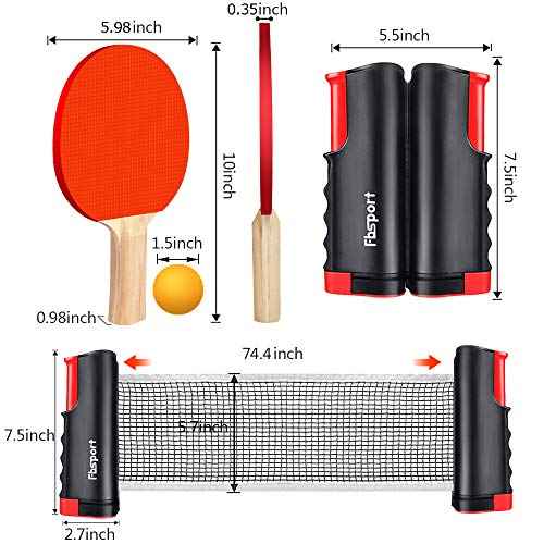 FBSPORT Ping Pong Paddle Set, Portable Table Tennis Set with Retractable Net,Rackets,Balls and Carry Bag for Indoor/Outdoor Games
