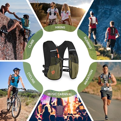 Olive Green 5L Running Vest Hydration Backpack for Men Women, Lightweight Marathon & Trail Pack