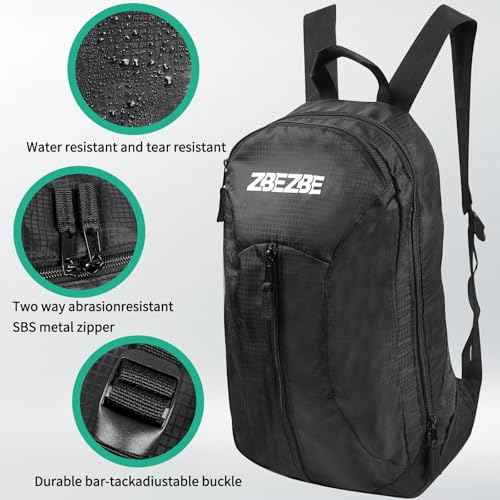 Foldable Packable Backpack - Lightweight Waterproof Hiking & Cycling Daypack, Large-capacity Black