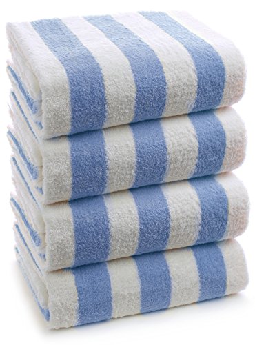 Turkuoise Large Turkish Beach Towel Set - 4 Blue Cotton Cabana Stripes 30x60 Inches