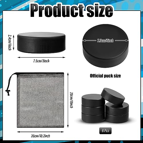 Foam Hockey Pucks Set - 6 Pieces with Mesh Bag - Classic Black / 10 Variation