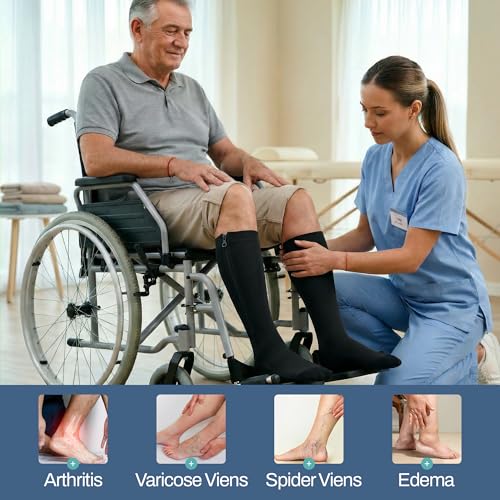 TheraMagic Zipper Compression Socks for Men & Women 20-30mmHg - Non Slip Black Copper 4X-Large