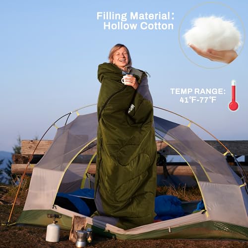 1-Person Lightweight Double Sleeping Bag with Pillows for Camping - Green