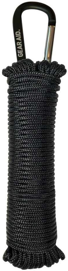 GEAR AID 325 Paracord and Carabiner, Utility Cord for Camping and Hiking, Black, 50 ft