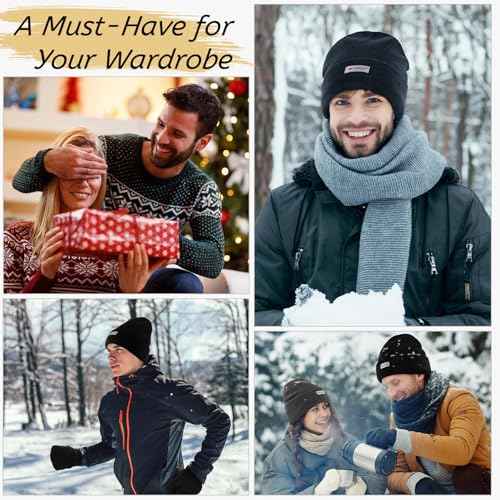 Waterproof Winter Fleece Lined Beanie Hat for Men Women Warm Knit Cuffed Beanie Thick Skull Cap Unisex Windproof Watch Hat