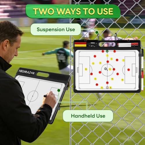 HIGHRAZON Magnetic Soccer Coaching Board - Double Sided Tactical Board for Soccer Training