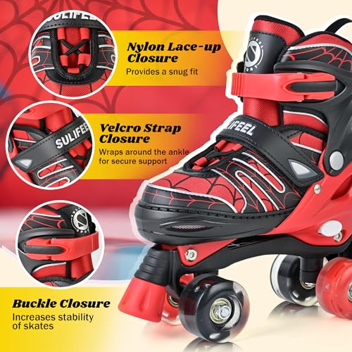 Kids Adjustable Light-Up Roller Skates - Spider Red, Small Size