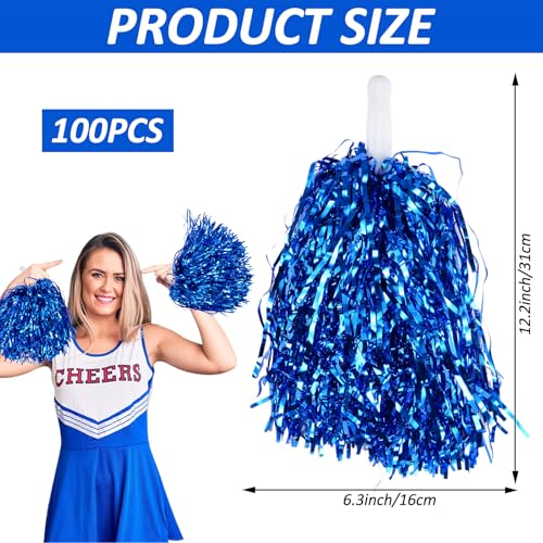Blue Metallic Cheerleader Pom Poms with Baton Handle - 100PCS Sports & Dance