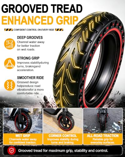 Solid Scooter Tires 8.5x2.0 Red Pattern - Flat-Free 2 Pack