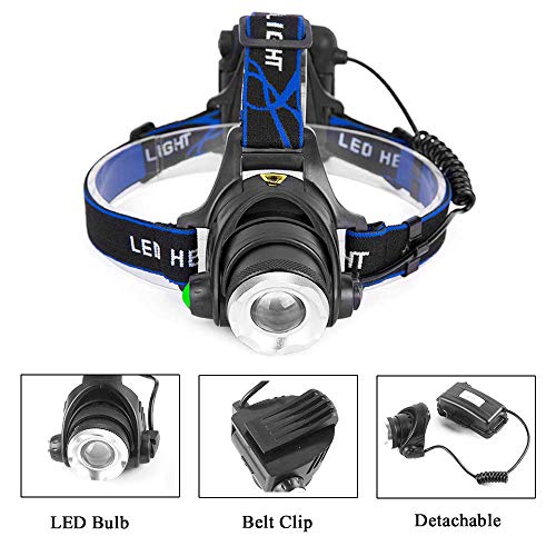 Blue LED Headlamp Flashlight Water-Resistant Zoomable 3 Modes for Outdoor Activities