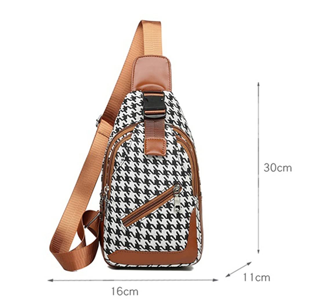 DAISHA Houndstooth Canvas Shoulder Casual Sling Bag Backpack Multi-pocket,Chest Bag Crossbody Daypack for Men Women. (Black)