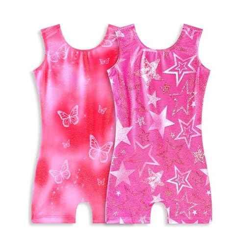 Snowheart Gymnastics Leotards for Girls 2-Pack, Sparkly Toddler Biketards Sleeveless for Tumbling Dance Classes