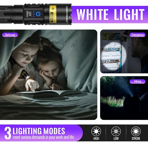 UV Blacklight Flashlight 395nm with White LED - Dual Mode, Rechargeable, Pocket Size - Variation: White + UV 395nm (Violet) 2 Pack