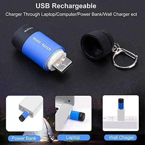 Mini Keychain Flashlights USB Rechargeable, Colorful Small LED Flashlight Torches for Kids/Adult Hiking Camping, Waterproof Pocket Flashlights for Backpack/Belt, (3Packs)