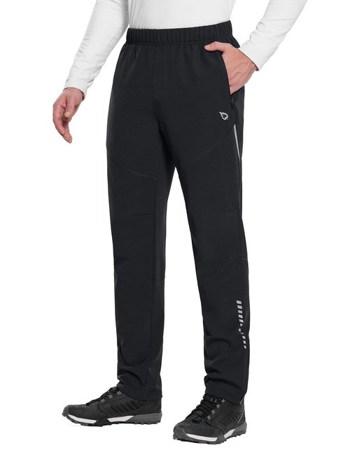 baleaf Men's Winter Cycling Running Pant Water Resistant Fleece Mountain Bike Pants Cold Weather Gear Windproof Black L