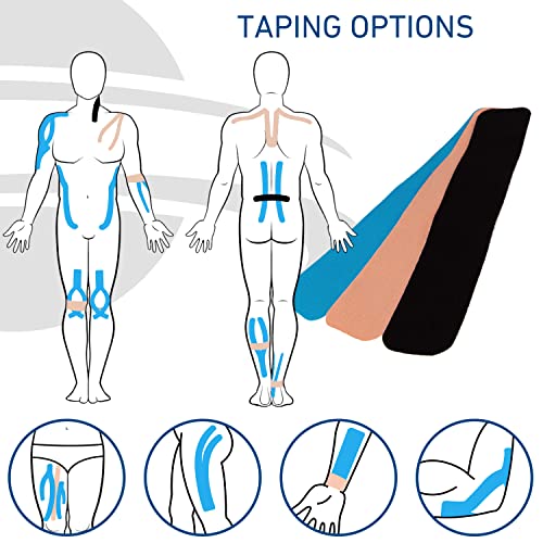 Pre-Cut Multicolored Kinesiology Tapes Set - Waterproof Skin-Friendly Support - 3 Rolls, 20 Strips
