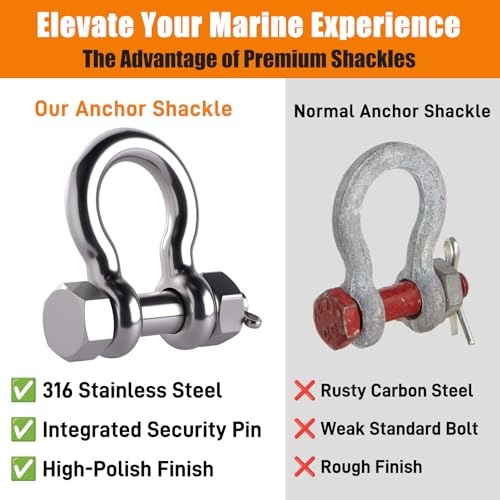 Silver Bow Shackle with Cotter Pin - 5/16 inch Marine-Grade Stainless Steel