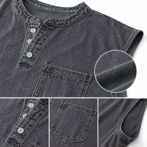 Gray Mens Tank Top Summer Casual Workout Henley Sleeveless T-Shirt XL