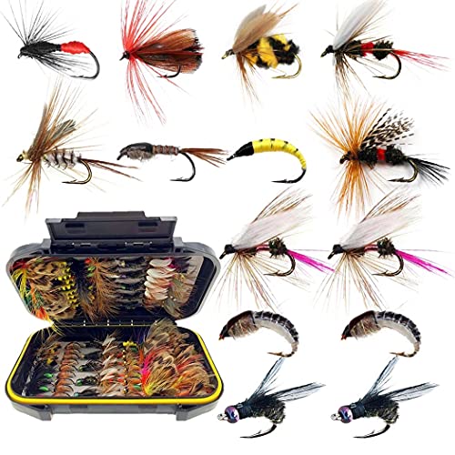 Fly Fishing Flies Kit 114 Pcs Handmade Trout Bass Streamers Dry Wet Flies