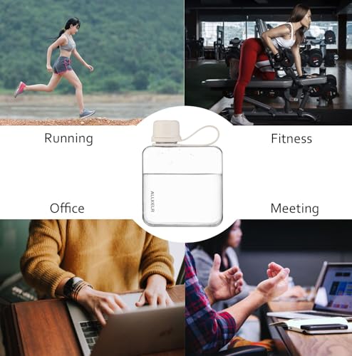 320ml Portable Flat Water Bottle - White, Minimalist Square Design, BPA-Free Tritan
