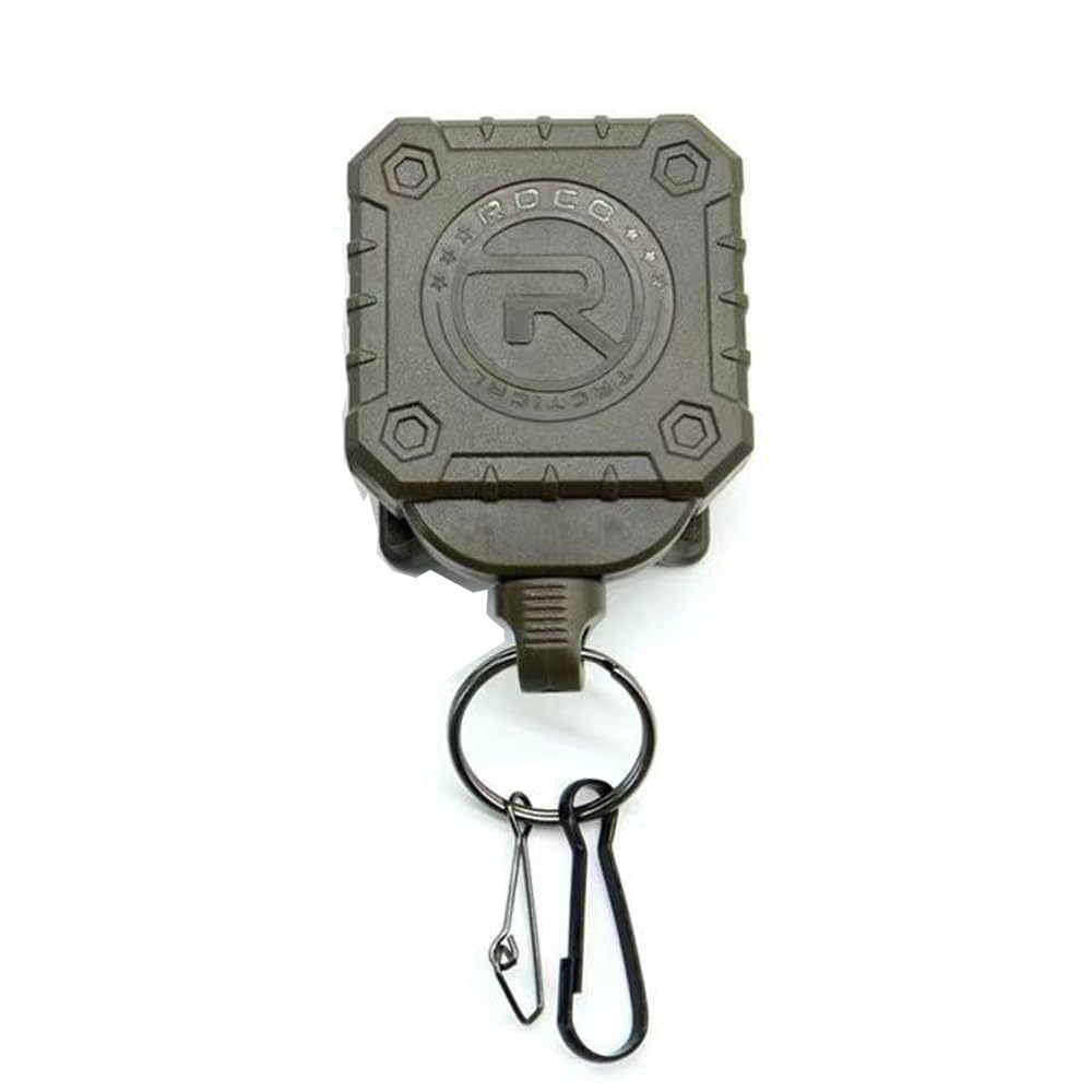 Military Tactical Gear Retractor, Molle Tactical Gear Tether, Retractable Key/Multi-Tools Holder Belt Loop and Molle Clip Included (Army Green)