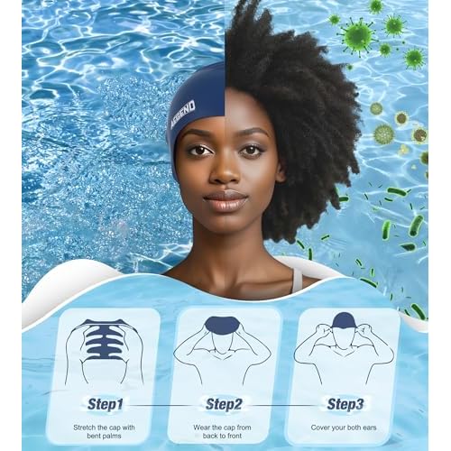 Aegend Swim Caps for Long Hair, Durable Silicone Swimming Caps for Women Men Adults Youths, Easy to Put On and Off, Waterproof Swim Hats Bathing Caps to Keep Hair Dry