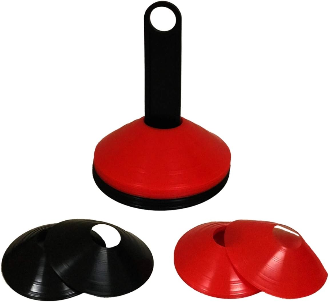 Agility Cones 20-Pack | Extra-Durable Red & Black for Soccer & Football