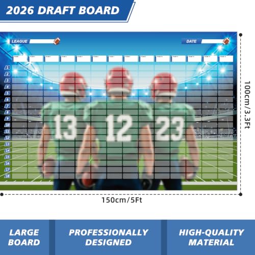 Football Draft Board 2026 - 5ft x 3.3ft for 14 Teams & 20 Rounds, Includes Labels