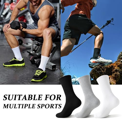 Very Thin Men's Mid Crew Socks - White, 10-13 Size, Breathable & Arch Support - 6 Pairs