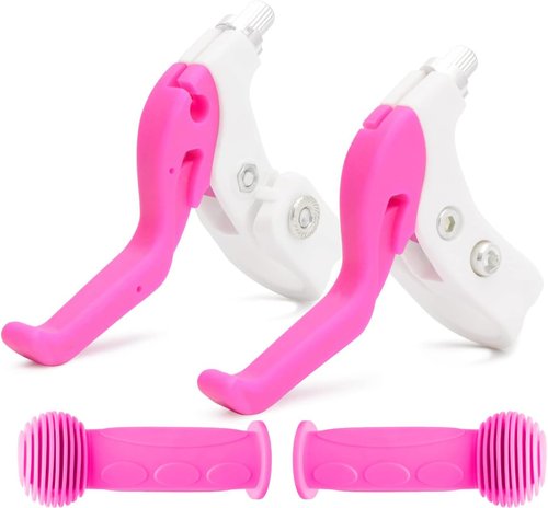 Children Bicycle Brake Lever Handlebar Brakes Bike Brake Lever Bike Grips Set Handlebar Grips for Children Bike (Light Pink(Brake levers+Grips Set))
