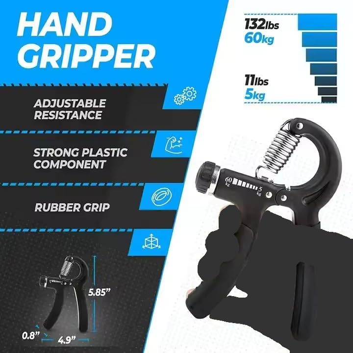 Hand Grip Strengthener Exercise Kit with 5 Pieces, Hand Exerciser for Men Women, Power Hand Grip Trainer, Finger Stretcher, Grip Ring, Stress Relief Ball, for Grip Strength Training (Black)