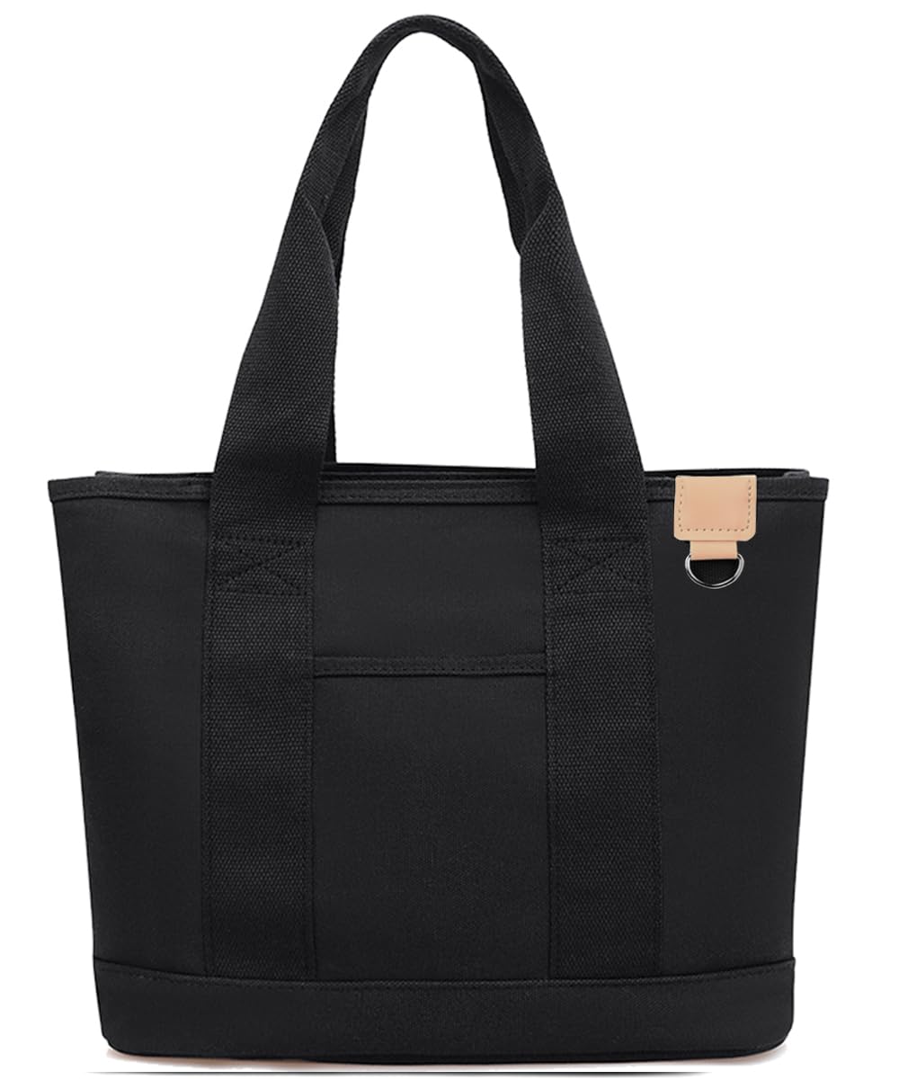 MIPOHAM Canvas Tote Bag for Women, Small Tote Bag with Zipper, 12.5 x 10.8 x 5.9 inches, Black