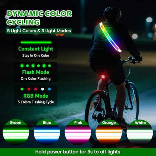 LED Reflective Belt Sash, High Visibility 5 Color 3 Light Mode Rechargeable LED Waistband Reflective Running Gear, Light Up Waist Belt Safety Gear for Running Walking Cycling at Night