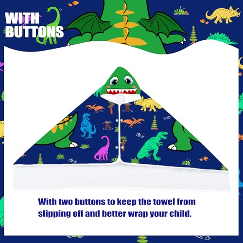 Dinosaur Hooded Beach Towel for Boys, Soft & Absorbent T-Rex Dinosaur Poncho Towel, 30¡±x50¡± Green Blue Bathrobe for Kids Cool Cartoon, Quick Dry Swim, Pool, and Bath Time