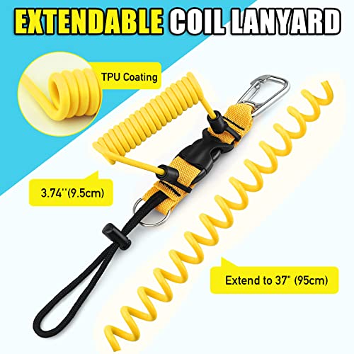 Diving Spring Coil Lanyard with Quick-Release Buckle - Yellow