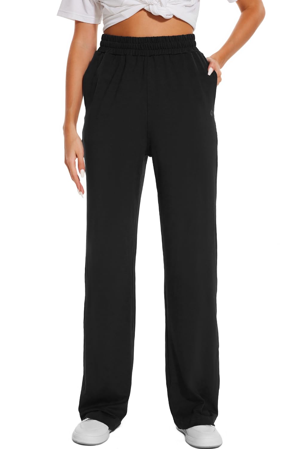 HOdo 32"/34"/36" Inseam Womens Tall Yoga Sweatpants Quick Dry Long Joggers Lounge Yoga Pants with Pockets-Black-34-M