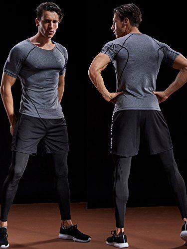 Men's Athletic Compression Shirts 3 or 4 Pack - Medium Black Grey Red
