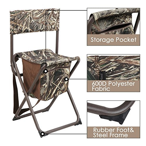 Folding Camping Chair with Backrest and Storage Pocket - Camouflage, Supports Up to 225 lbs - Portable Hunting & Fishing Stool - Variation of Chair